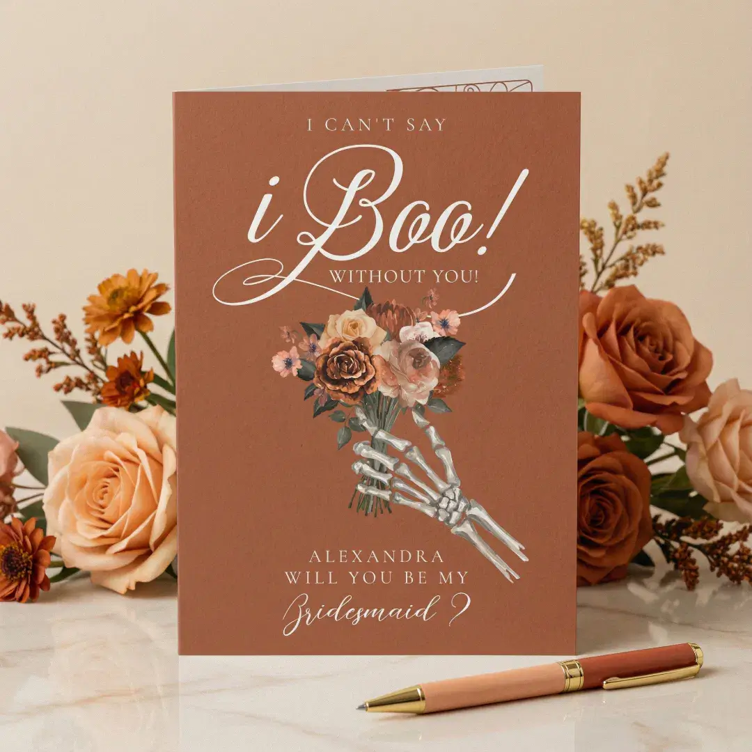 Be My Bridesmaid? Gothic Skeleton Floral Bouquet Card