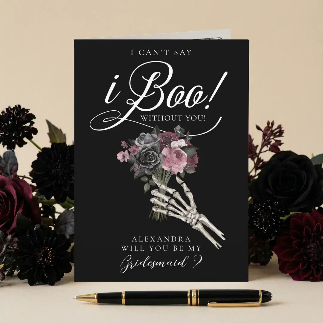 Be My Bridesmaid? Gothic Skeleton Floral Bouquet Card