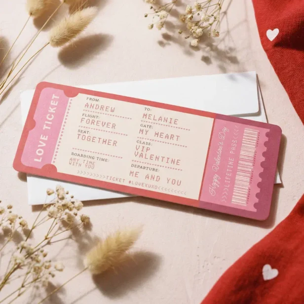 Boarding Pass To Love Plane Ticket Valentine's Day Holiday Card