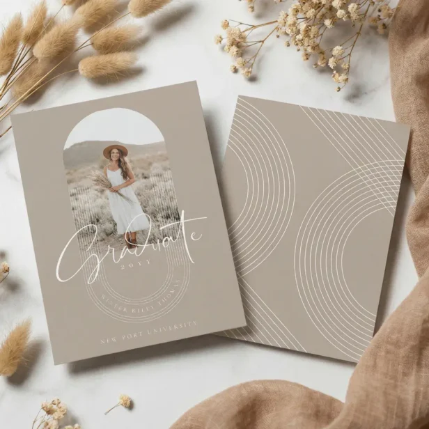 Boho Modern Minimal Photo Arch Grad Announcement