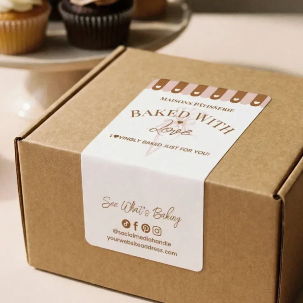 Chic Awing Baked With Love Pastry Bag Bakery Box Label