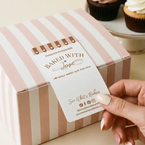Chic Awing Baked With Love Spoon Bakery Box Seal Label