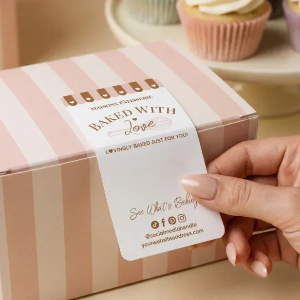 Chic Awing Baked With Love Whisk Bakery Box Seal Label