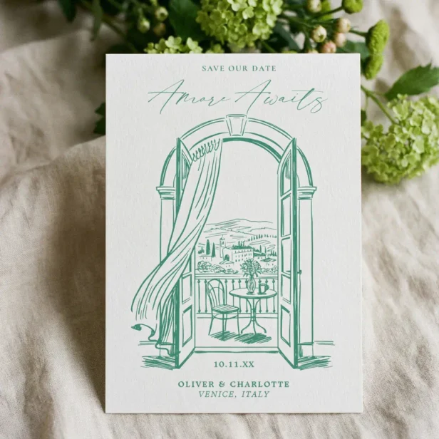Chic La Dolce Vita Hand Doodle Sketch Venice Italy Save The Date