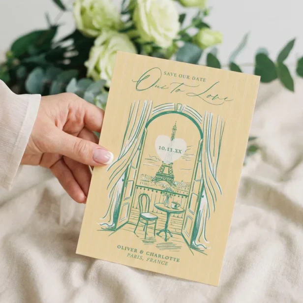 Chic La Dolce Vita Hand Drawn Paris Eiffel Tower Save The Date
