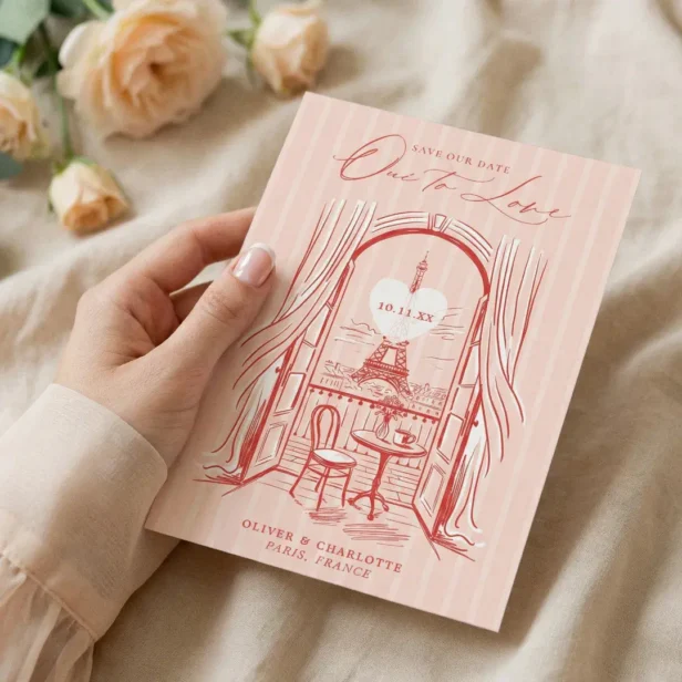 Chic La Dolce Vita Hand Drawn Paris Eiffel Tower Save The Date