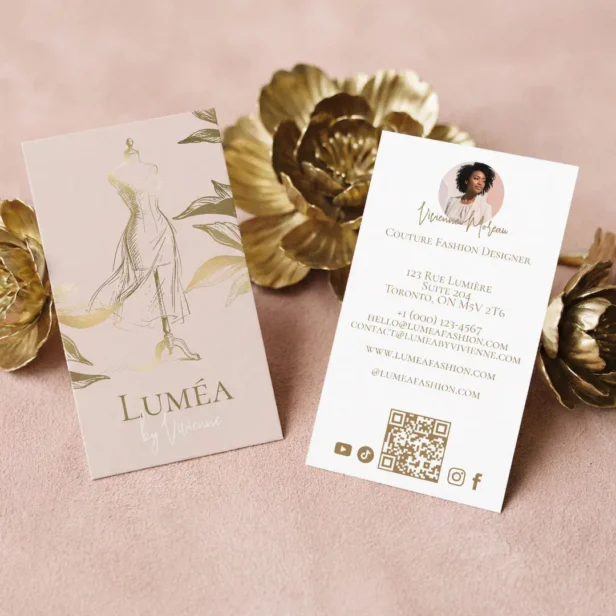 Chic Luxury Blush Pink Gold Beauty Couture Fashion Business Card