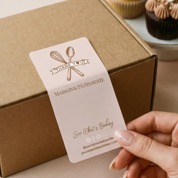 Chic Pink Whisk Spoon Thank You Bakery Box Seal Label