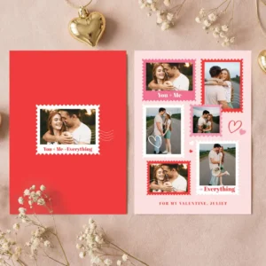 Cute Postage Stamp Photo Collage Hearts Valentine Holiday Card