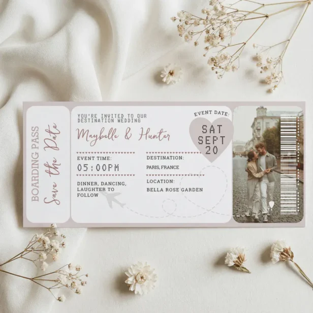 Destination Wedding Boarding Pass Plane Ticket Beige Magnet Card