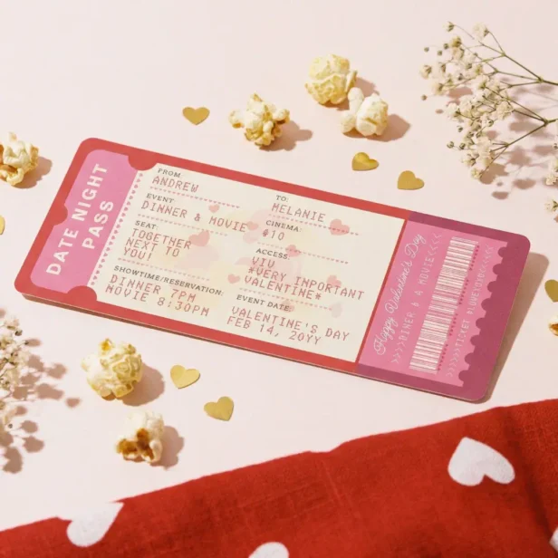 Dinner & A Movie Love Ticket Valentine’s Day Holiday Card