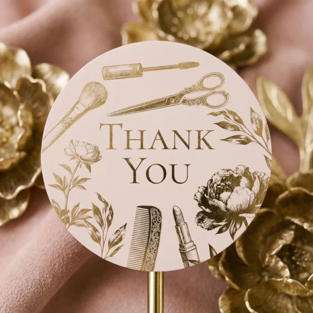 Elegant Gold Pink Beauty Business Brand Thank You Classic Round Sticker