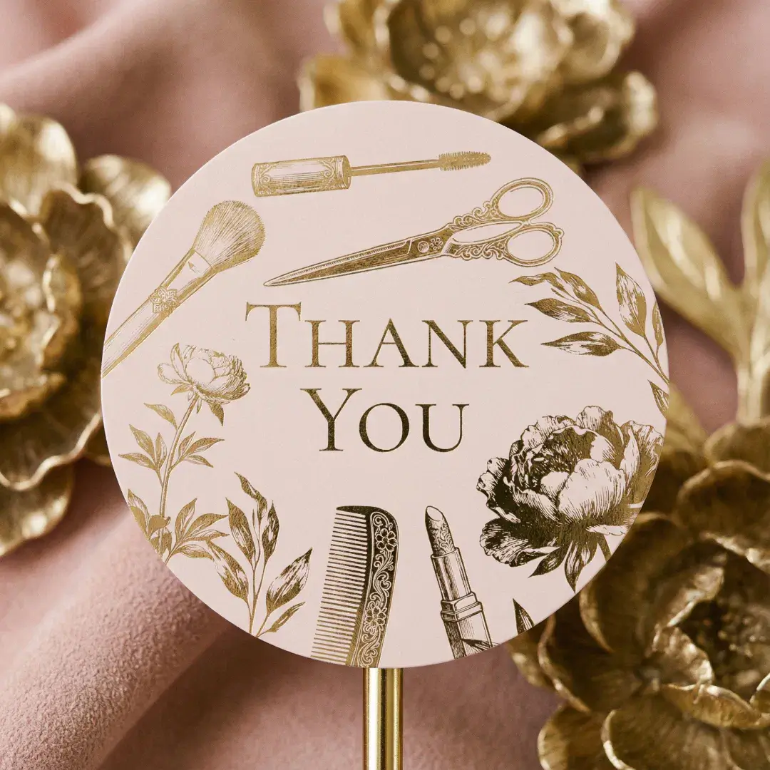 Elegant Gold Pink Beauty Business Brand Thank You Classic Round Sticker