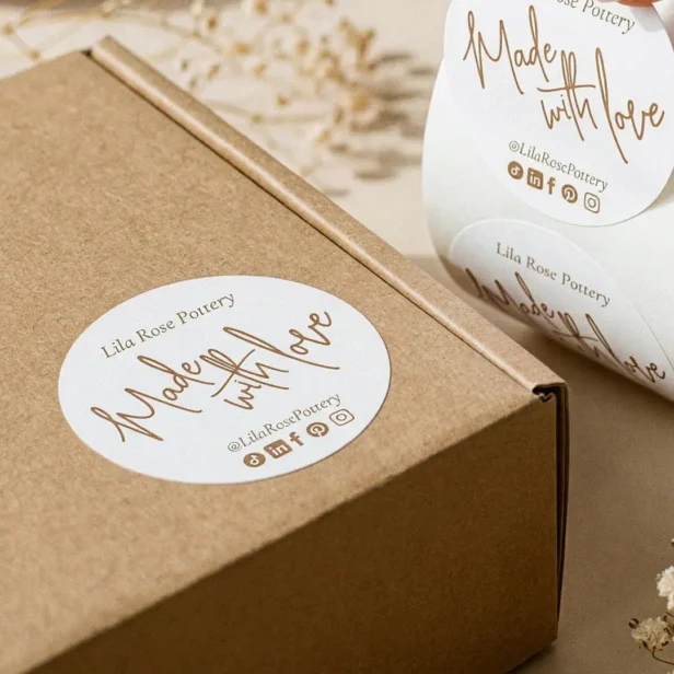 Elegant Minimal Pottery Photo Collage Packaging Classic Round Sticker