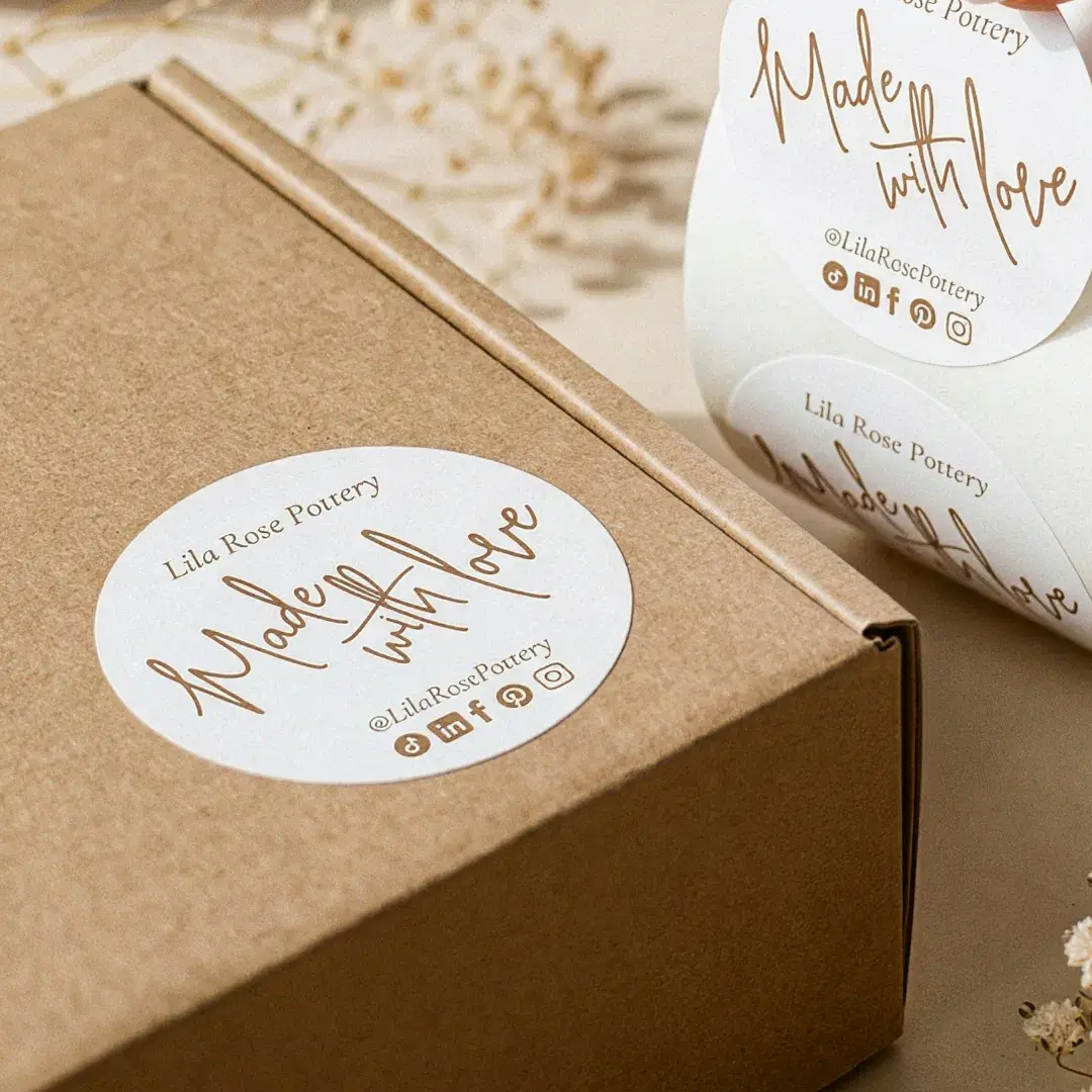 Elegant Minimal Pottery Photo Collage Packaging Classic Round Sticker