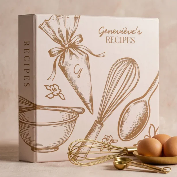 Favorite Recipes Sketch Baking Utensils Monogram 3 Ring Binder