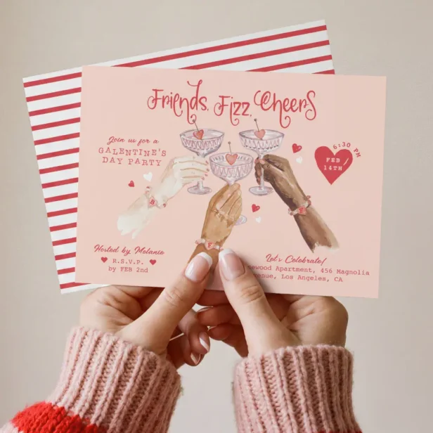 Galentine’s Day Party Friends & Bubbly Watercolor Invitation