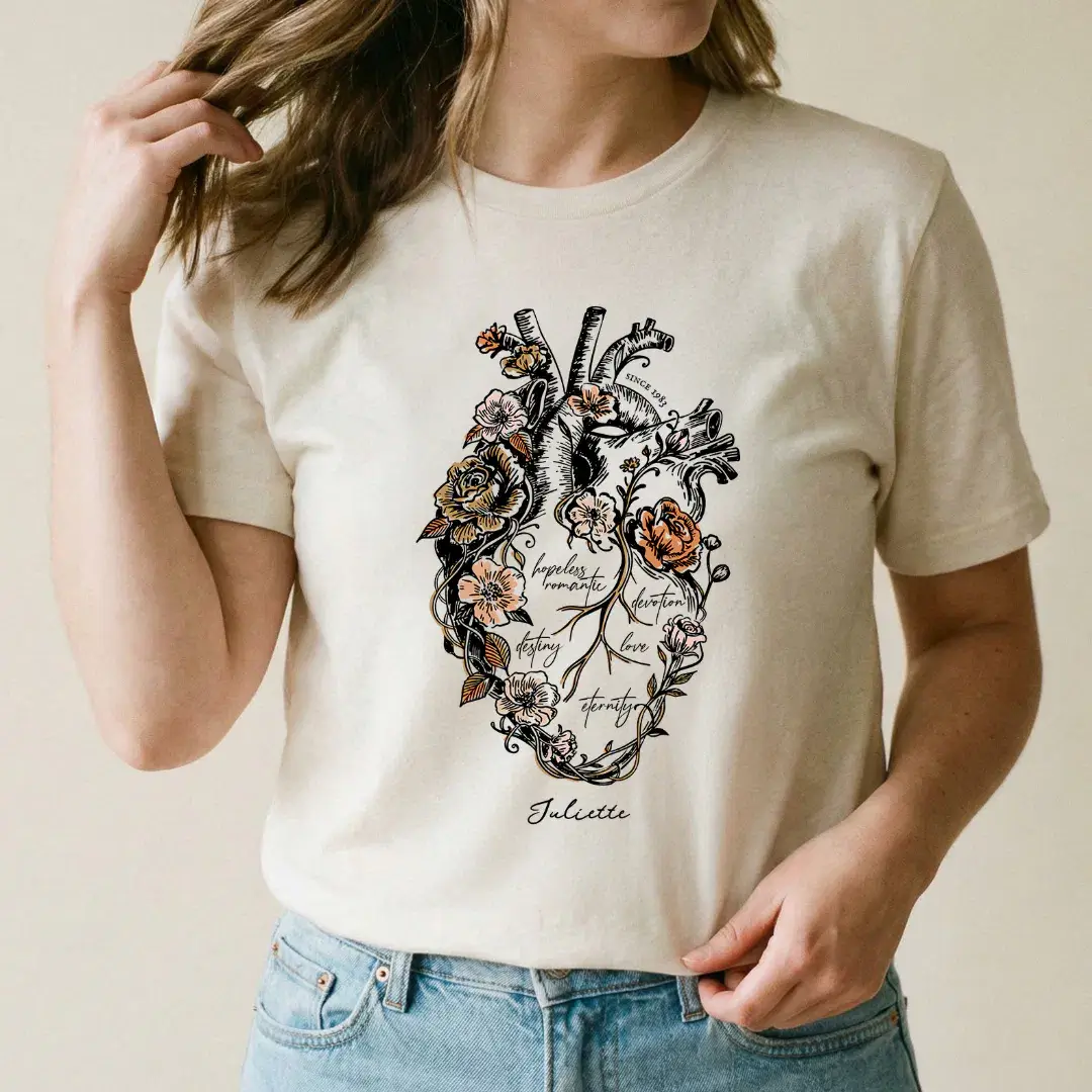 Gothic Hand Drawn Floral Vintage Anatomical Heart Tri-Blend Shirt