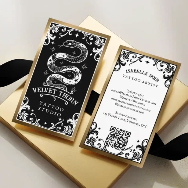 Gothic Vintage Black Gold Tattoo Artist Studio Business Card