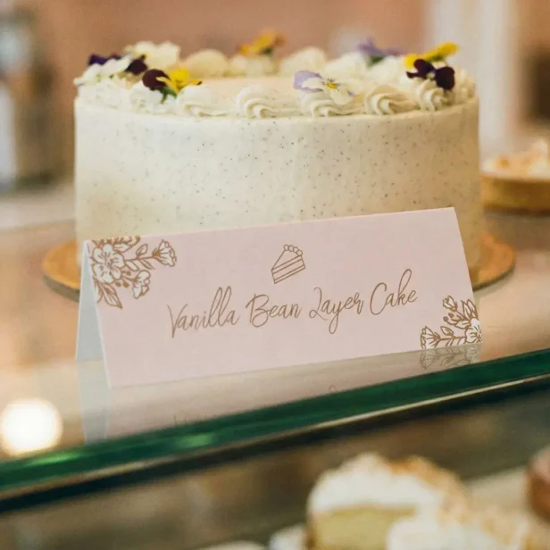 Hand Drawn Florals Pink Cake Pastry Bakery Counter Table Tent