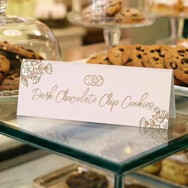 Hand Drawn Florals Pink Cookie Bakery Counter Table Tent