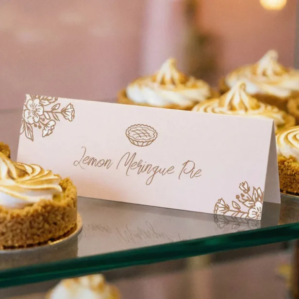 Hand Drawn Florals Pink Pie Pastry Bakery Counter Table Tent