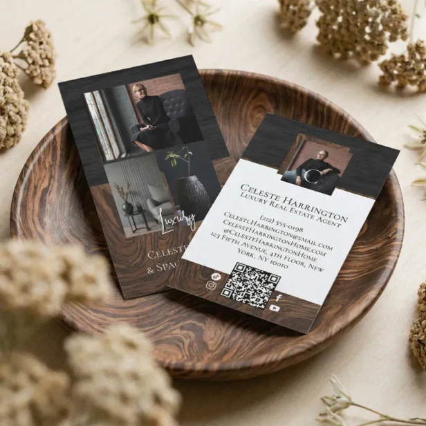 Luxury Black Elegant Photo Layout Real Estate Business Card