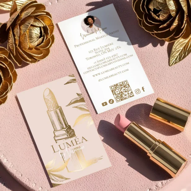Luxury Blush Pink Gold Beauty Makeup Artist Studio Business Card
