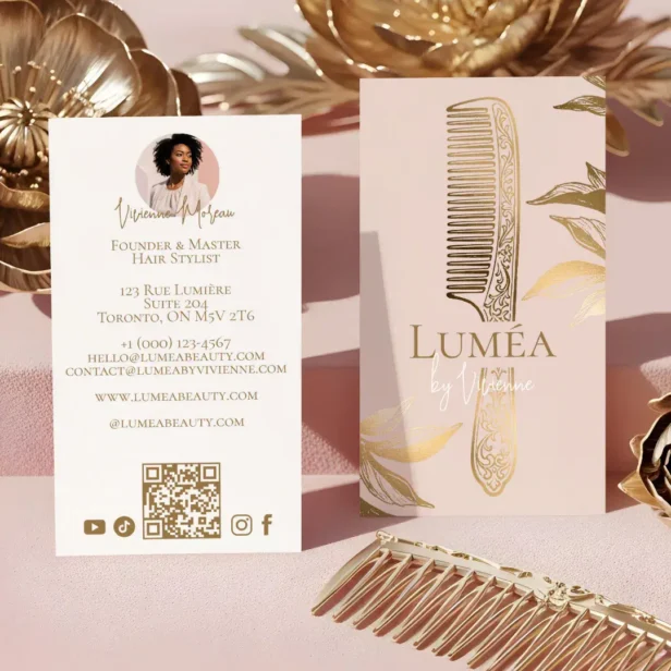 Luxury Blush Pink Gold Beauty Salon Hair Studio Business Card