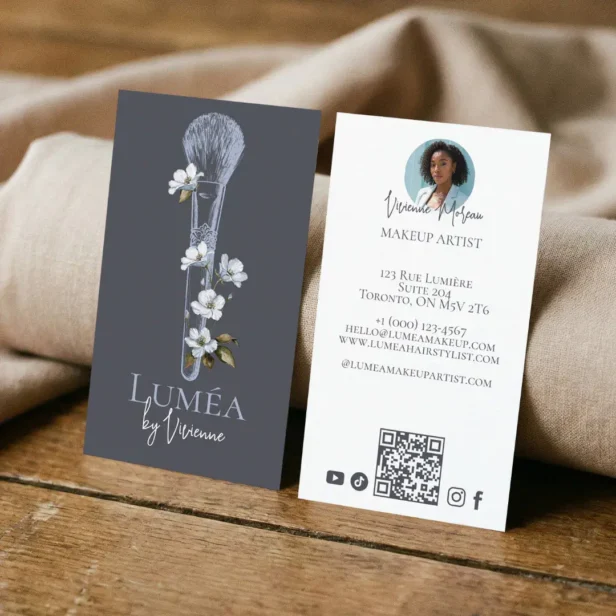 Luxury Elegant Floral Beauty Makeup Artist Photo Business Card