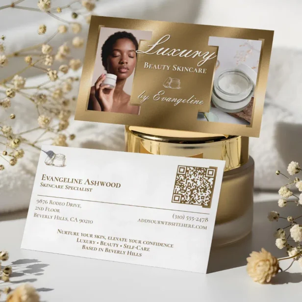 Luxury Gold Esthetician Skincare Specialist Photos Business Card
