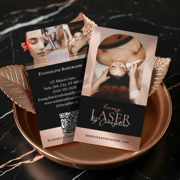 Luxury Laser Technician Spa Arch Photo Black Rose Business Card
