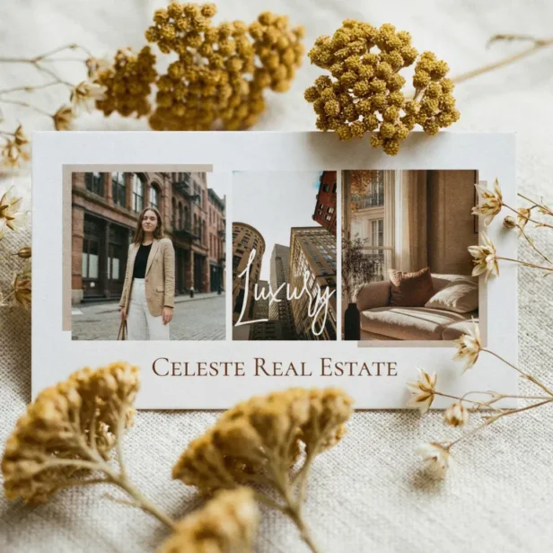 Luxury Modern Elegant Photo Layout Real Estate White Business Card