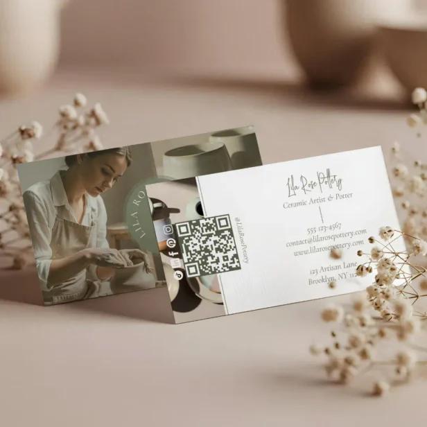 Minimal Monogram Hand Made Pottery Photo Collage Business Card