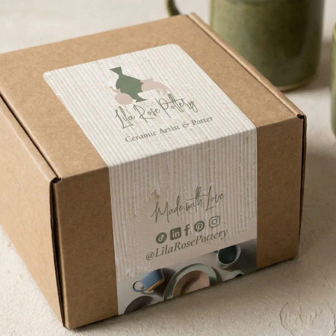 Minimal Pottery Ceramic Logo Business Box Wrap Label