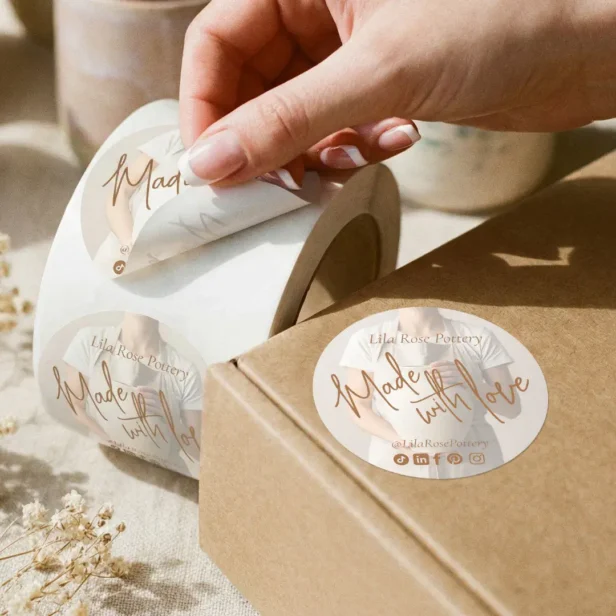 Minimal Pottery Photo Made With Love Packaging Classic Round Sticker