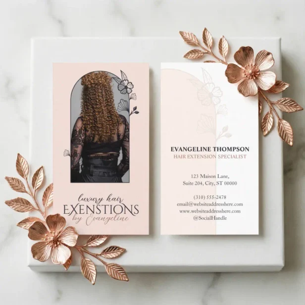 Modern Hair Extensions Floral Rose Arch Photo Business Card