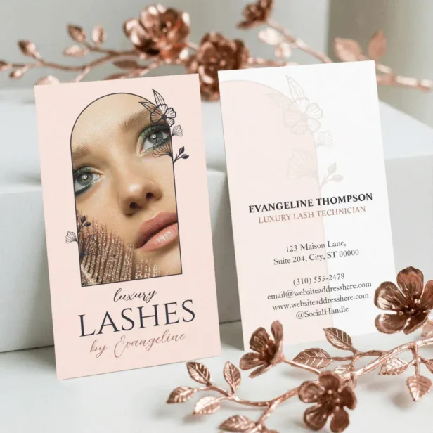 Modern Luxe Lash Specialist Floral Rose Arch Photo Business Card