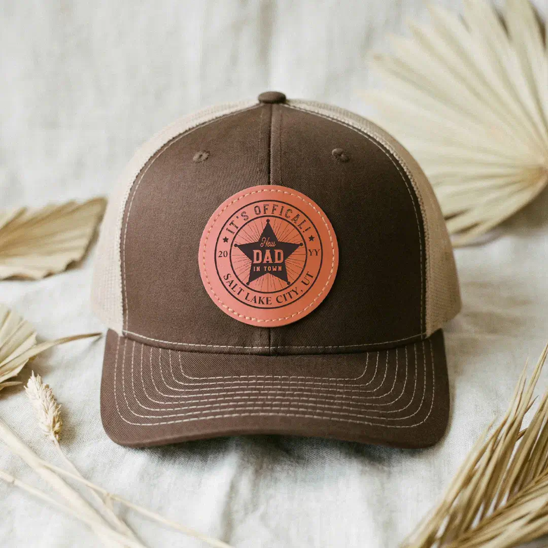 New Dad in Town Official Dad Sherif Star Badge Leather Patch Hat