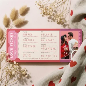 Photo Boarding Pass To Love Plane Ticket Valentine Holiday Card