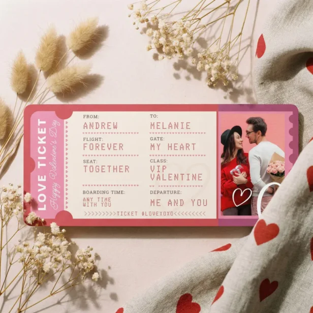Photo Boarding Pass To Love Plane Ticket Valentine Holiday Card