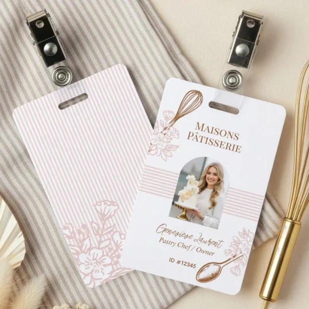Pink Stripe Whisk Spoon Bakery Business Employee Badge