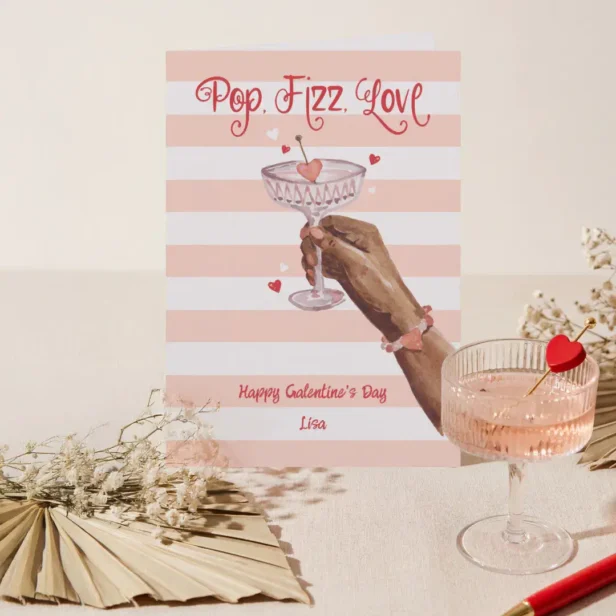 Pop Fizz Love Cocktail Cheer Happy Galentine's Day Holiday Card