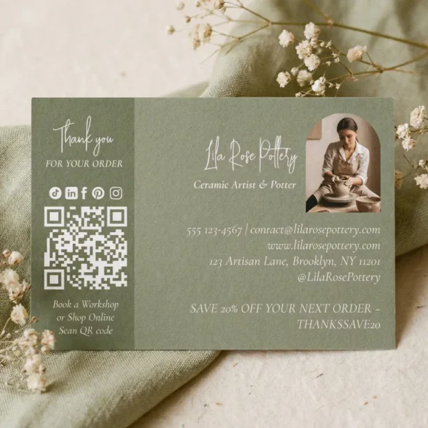 Pottery Photo Business Thanks You For Your Order Green Thank You Card