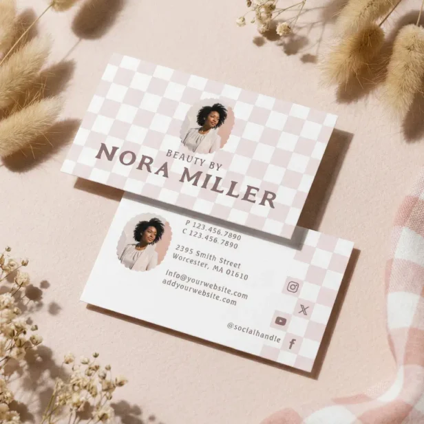 Retro Checkered Pattern Beauty Professional Photo Business Card
