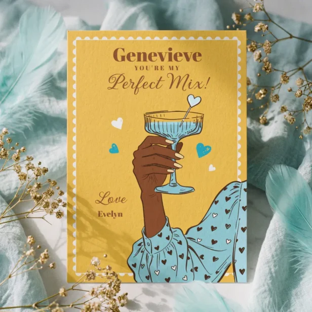 Retro You’re My Perfect Mix Valentine’s Day Card Pink Yellow & Blue