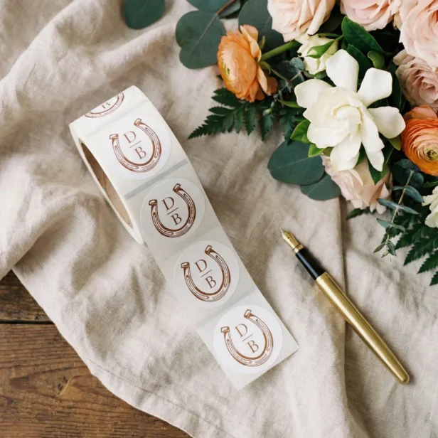 Rustic Western Horseshoe Custom Monogram Wedding Classic Round Sticker