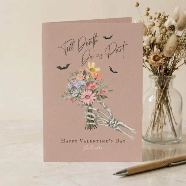 Till Death Gothic Wildflower Skeleton Valentine Holiday Card