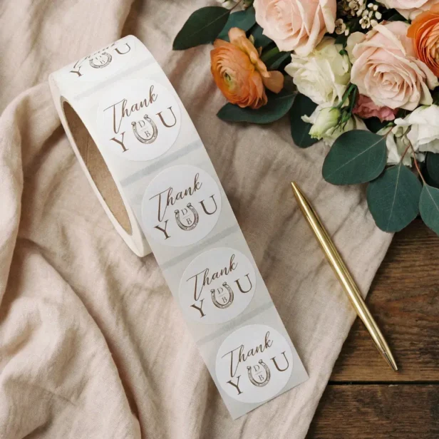 Western Horseshoe Monogram Wedding Thank You Classic Round Sticker