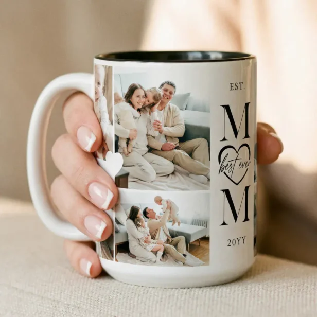 Best Ever Mom Heart Custom Photo Collage Keepsake Two-Tone Coffee Mug